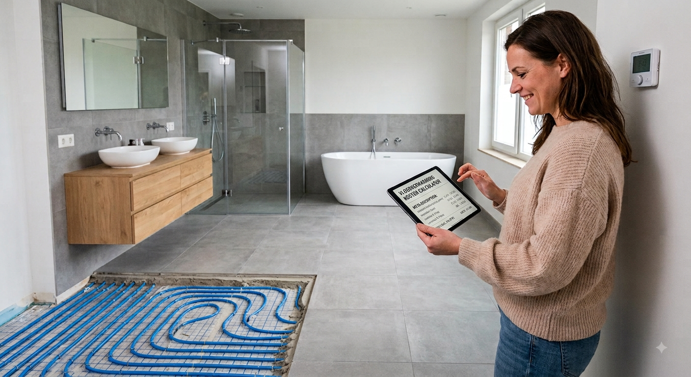 "Wat kost vloerverwarming in de badkamer? Ontdek de gemiddelde prijzen per m², de verschillen tussen elektrische en watergedragen systemen, en handige tips."